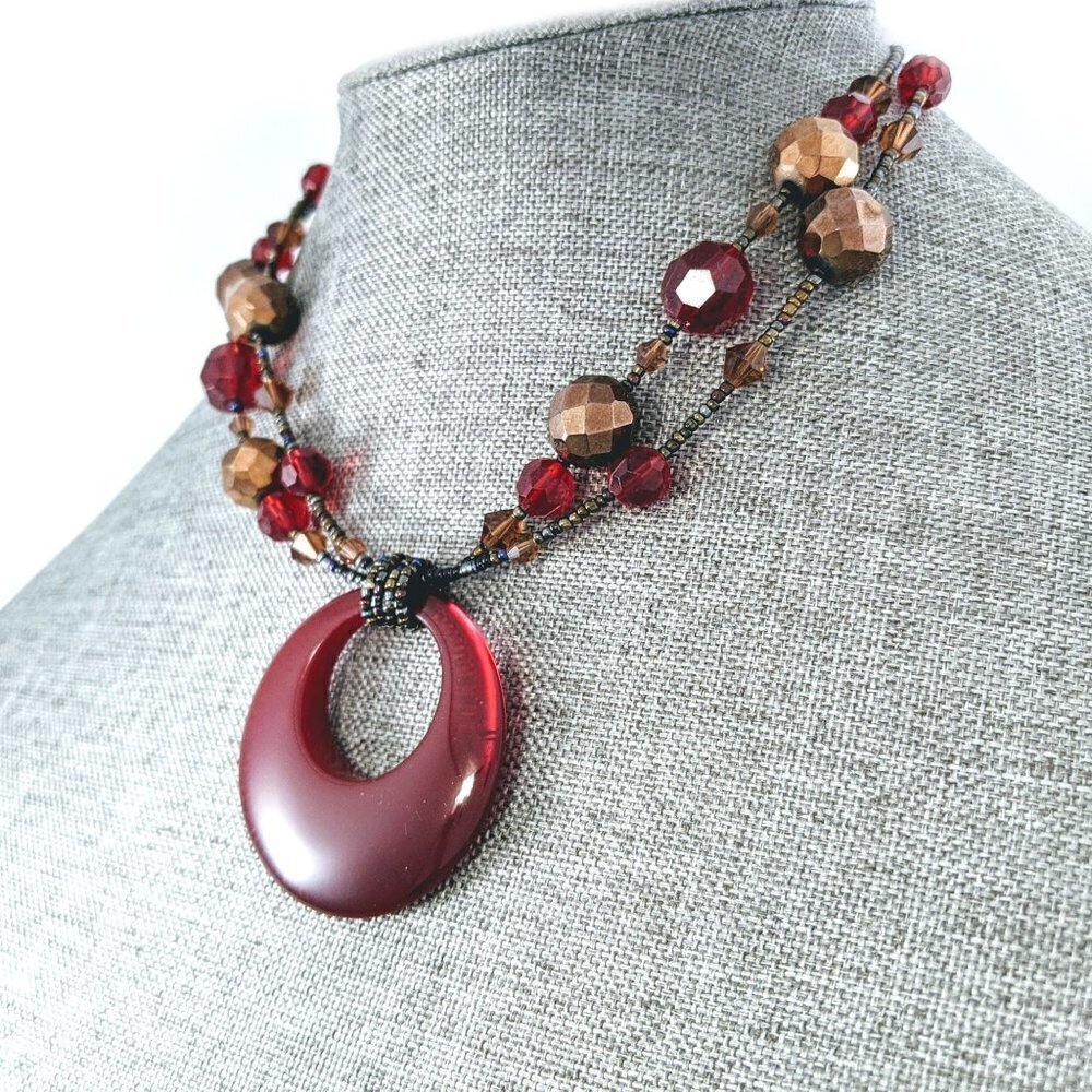 Lia Sophia Red "Cinnabar" Double Strand Beaded Necklace